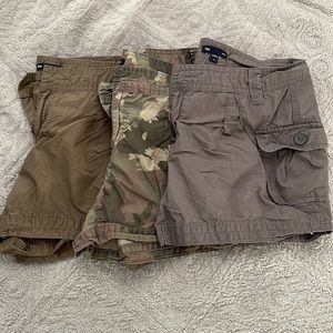 Three pairs Gap Factory cargo shorts. Womens